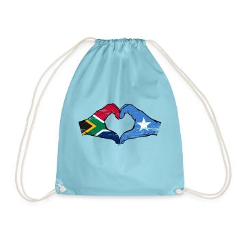 South Africa Somalia Flag Hands Heart Shape - Drawstring Bag - aqua - Front