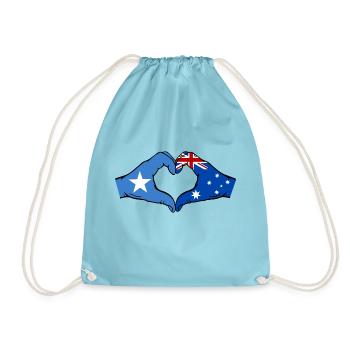 Somalia Australia Flag Hands Heart Shape - Drawstring Bag - aqua - Front