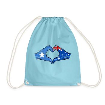 Somalia Australia flag hands heart shape used - Drawstring Bag - aqua - Front