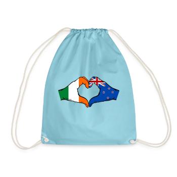 Irland Neuseeland Flagge Hände Herzform - Turnbeutel - Aqua - Vorne