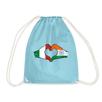 Italy India Flag Hands Heart Shape Used - Drawstring Bag - aqua - Front