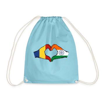 Rumänien Indien Flagge Hände Herzform - Turnbeutel - Aqua - Vorne