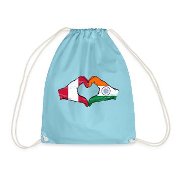 Peru India flag hands heart shape used - Drawstring Bag - aqua - Front
