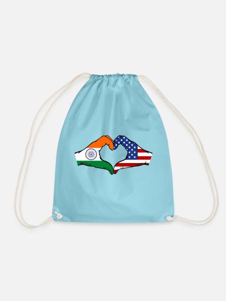 Indien USA Flagge Hände Herzform - Turnbeutel - Aqua