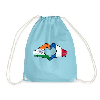 India France Flag Hands Heart Shape Used - Drawstring Bag - aqua - Front