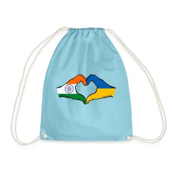 India Ukraine Flag Hands Heart Shape - Drawstring Bag - aqua - Front