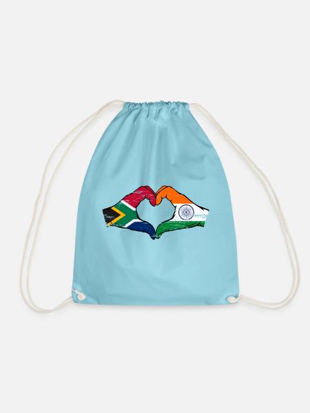 Südafrika Indien Flagge Hände Herzform used - Turnbeutel - Aqua