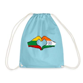 Litauen Indien Flagge Hände Herzform - Turnbeutel - Aqua - Vorne