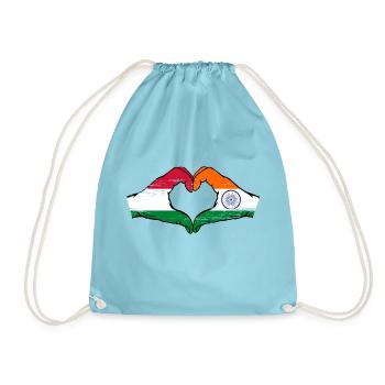 Ungarn Indien Flagge Hände Herzform used - Turnbeutel - Aqua - Vorne
