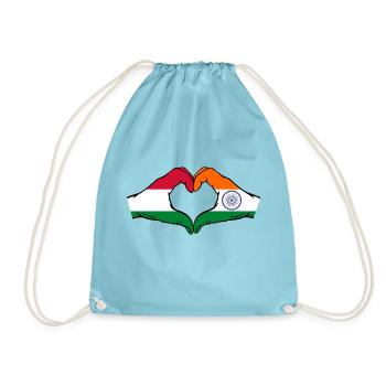 Hungary India Flag Hands Heart Shape - Drawstring Bag - aqua - Front