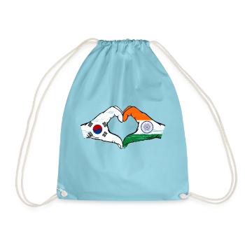South Korea India flag hands heart shape used - Drawstring Bag - aqua - Front
