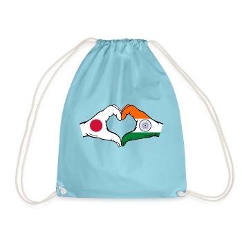 Japan India Flag Hands Heart Shape - Drawstring Bag - aqua - Front