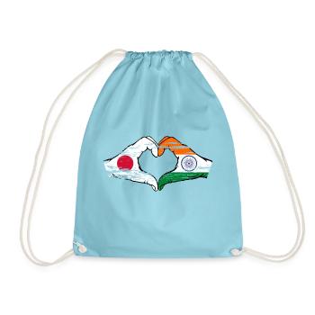 Japan India Flag Hands Heart Shape Used - Drawstring Bag - aqua - Front