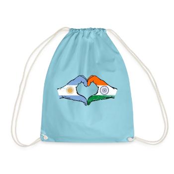 Argentina India flag hands heart shape used - Drawstring Bag - aqua - Front