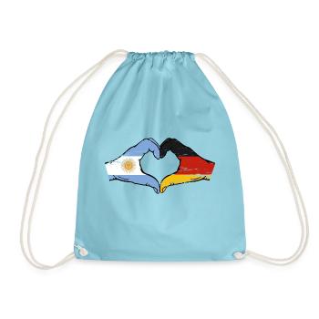 Argentina Germany Flag Hands Heart Shape Used - Drawstring Bag - aqua - Front