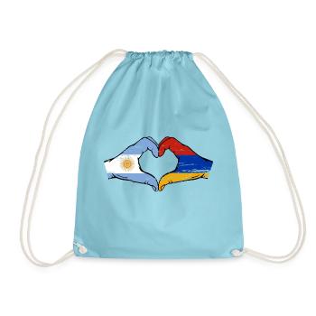 Argentina Armenia Flag Hands Heart Shape Used - Drawstring Bag - aqua - Front