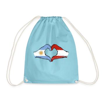 Argentina Austria Flag Hands Heart Shape Used - Drawstring Bag - aqua - Front
