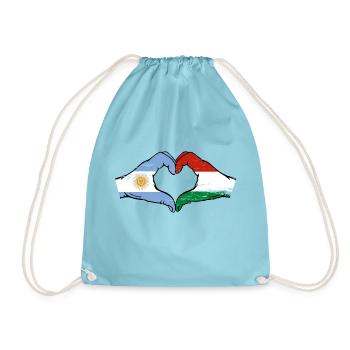 Argentina Hungary Flag Hands Heart Shape Used - Drawstring Bag - aqua - Front