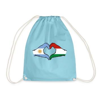 Argentina Hungary Flag Hands Heart Shape - Drawstring Bag - aqua - Front