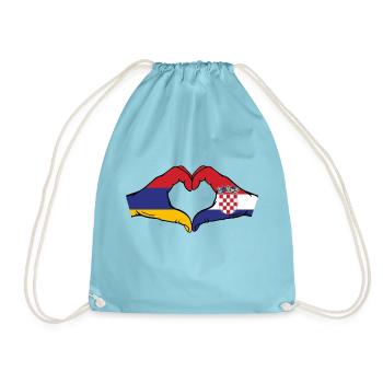 Armenia Croatia Flag Hands Heart Shape - Drawstring Bag - aqua - Front