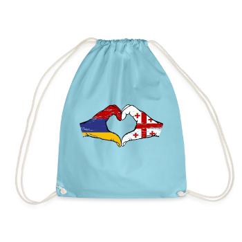 Armenia Georgia flag hands heart shape used - Drawstring Bag - aqua - Front