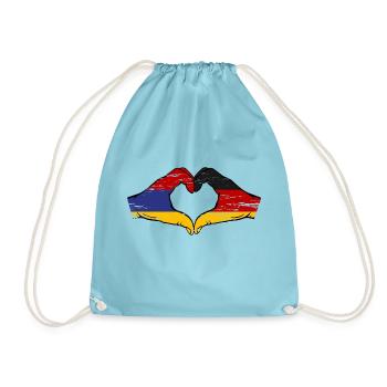 Armenia Germany Flag Hands Heart Shape Used - Drawstring Bag - aqua - Front