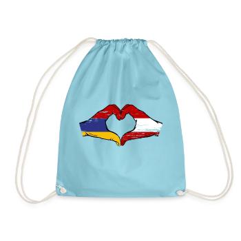Armenia Austria Flag Hands Heart Shape Used - Drawstring Bag - aqua - Front