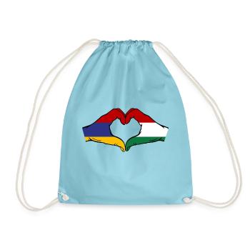 Armenia Hungary Flag Hands Heart Shape - Drawstring Bag - aqua - Front