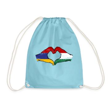 Armenia Hungary Flag Hands Heart Shape Used - Drawstring Bag - aqua - Front
