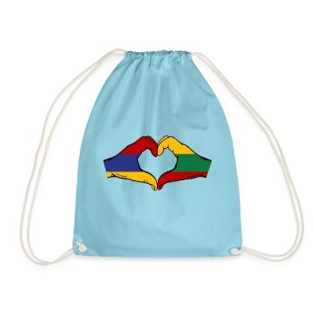 Armenia Lithuania Flag Hands Heart Shape - Drawstring Bag - aqua - Front