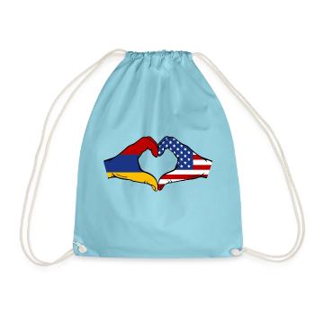 Armenia USA Flag Hands Heart Shape - Drawstring Bag - aqua - Front