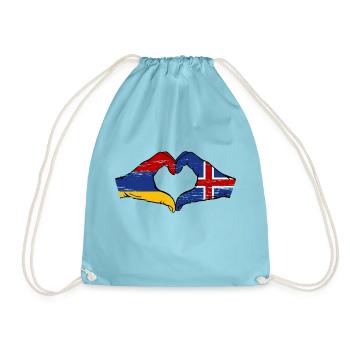 Armenia Iceland Flag Hands Heart Shape Used - Drawstring Bag - aqua - Front