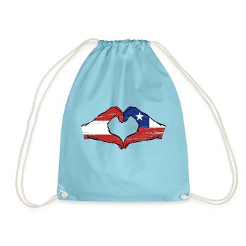 Austria Chile flag hands heart shape used - Drawstring Bag - aqua - Front