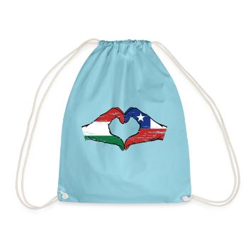 Hungary Chile Flag Hands Heart Shape Used - Drawstring Bag - aqua - Front