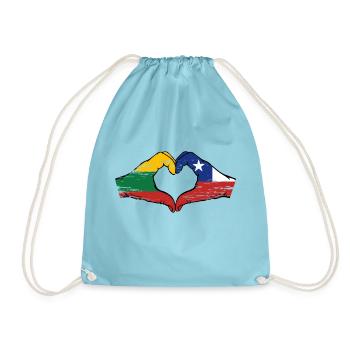 Lithuania Chile flag hands heart shape used - Drawstring Bag - aqua - Front