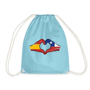 Spain Chile flag hands heart shape used - Drawstring Bag - aqua - Front
