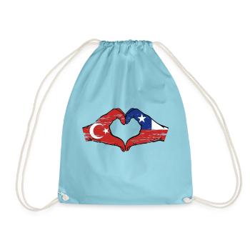 Turkey Chile Flag Hands Heart Shape Used - Drawstring Bag - aqua - Front