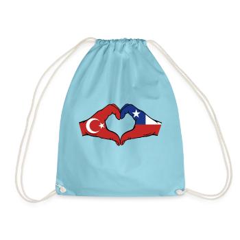 Turkey Chile Flag Hands Heart Shape - Drawstring Bag - aqua - Front