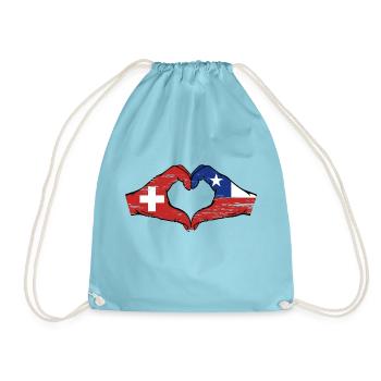Switzerland Chile Flag Hands Heart Shape Used - Drawstring Bag - aqua - Front