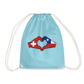 Schweiz Chile Flagge Hände Herzform - Turnbeutel - Aqua - Vorne