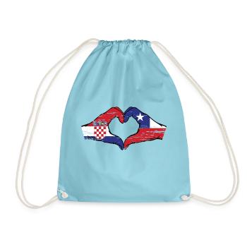 Croatia Chile flag hands heart shape used - Drawstring Bag - aqua - Front