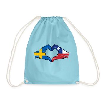 Sweden Chile flag hands heart shape used - Drawstring Bag - aqua - Front