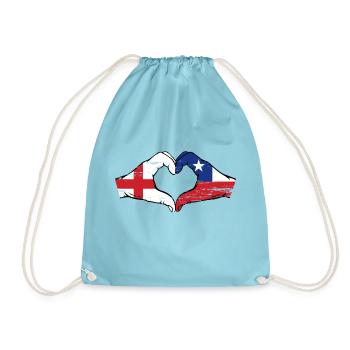 England Chile flag hands heart shape used - Drawstring Bag - aqua - Front