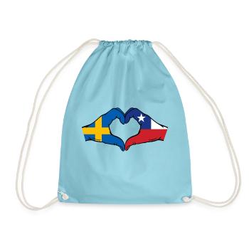 Sweden Chile Flag Hands Heart Shape - Drawstring Bag - aqua - Front