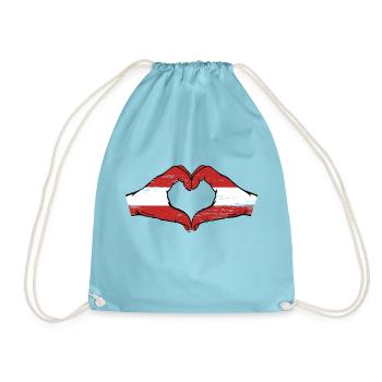 Austria Flag Hands Heart Shape Used - Drawstring Bag - aqua - Front