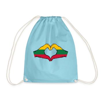 Lithuania Flag Hands Heart Shape - Drawstring Bag - aqua - Front