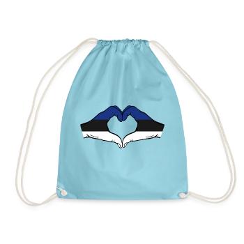 Estonia Flag Hands Heart Shape - Drawstring Bag - aqua - Front