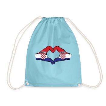 Croatia Flag Hands Heart Shape - Drawstring Bag - aqua - Front