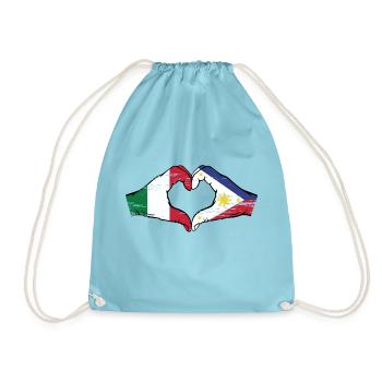Italy Philippines Flag Hands Heart Shape Used - Drawstring Bag - aqua - Front