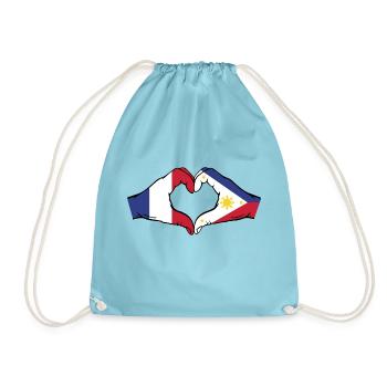 Frankreich Philippinen Flagge Hände Herzform - Turnbeutel - Aqua - Vorne